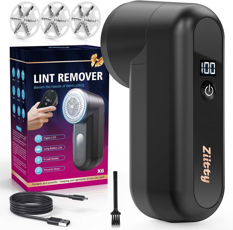 Ziitty Fabric Shaver, Lint Remover for Clothes, Type-C Rechargeable Lint Shaver with LCD Display & 6-Blade, Sweater Shavers to Remove Pilling，Fuzz Remover Fabric Shaver for Clothing and Furniture - Image 1